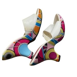 Nine West Sandals Mules Clogs Colorful Geometric Slip On Heels Women's 8.5